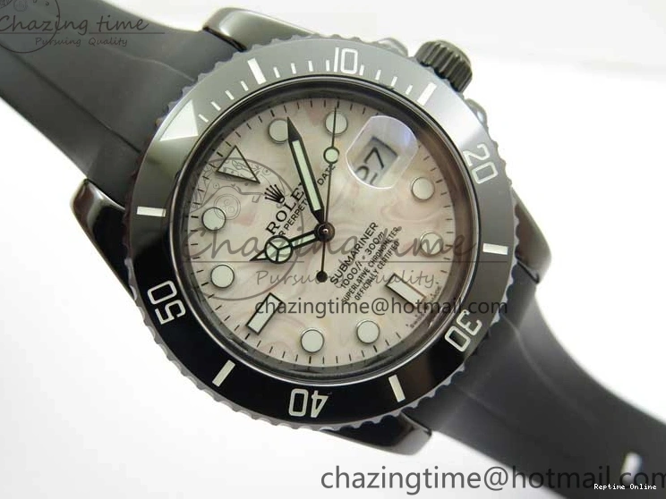 0109 Submariner 40mm Black Ceramic 5GF Best Edition Cream Dial on Black Rubber Strap SA Neat 2470